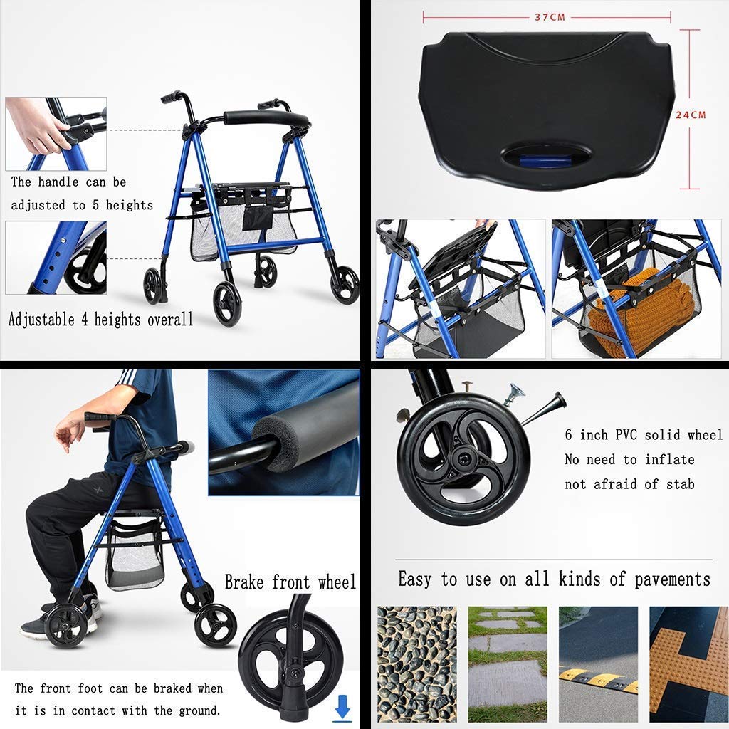 Deambulatore Pieghevole, Deambulatore con deambulatore Deambulatore da Viaggio Leggero con Sedile, Ausili per la Mobilità Altezza Regolabile, Ausili per la mobi
