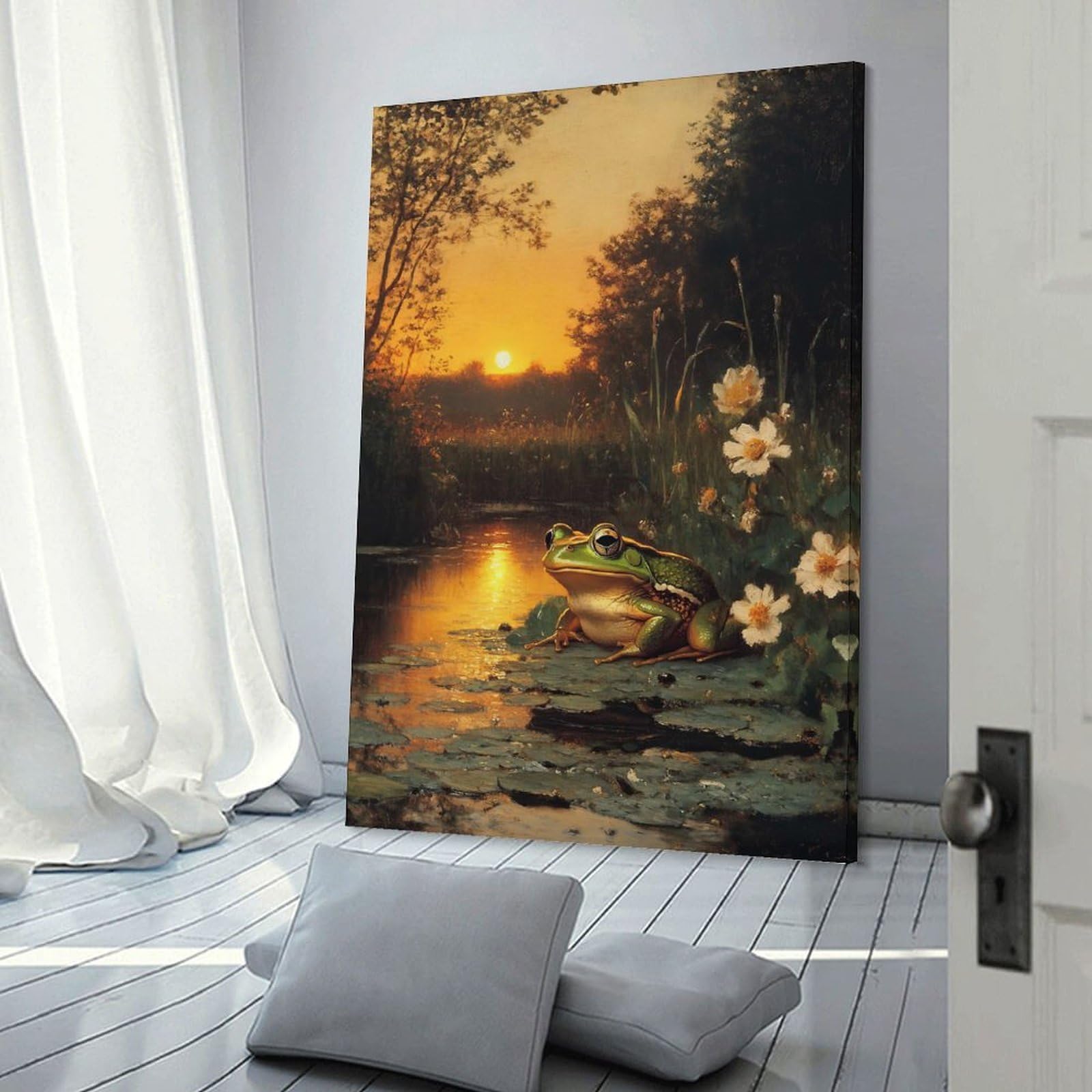 Junmoney Frame-Style-7 Frog At Sunset Decorative Wall Artwork 20X30inch(50X75cm), For Corridors, Hallways Or Apartment Entries, Home Artwork For First Impressions