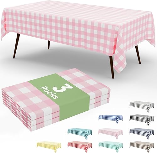 Vista 50 de Smiry Paquete de 10 Manteles Desechables de Cuadros Vichy Azules - 54" x 108" Mantel de Plástico de Servicio Pesado, Cubiertas de Mesa Impermeables