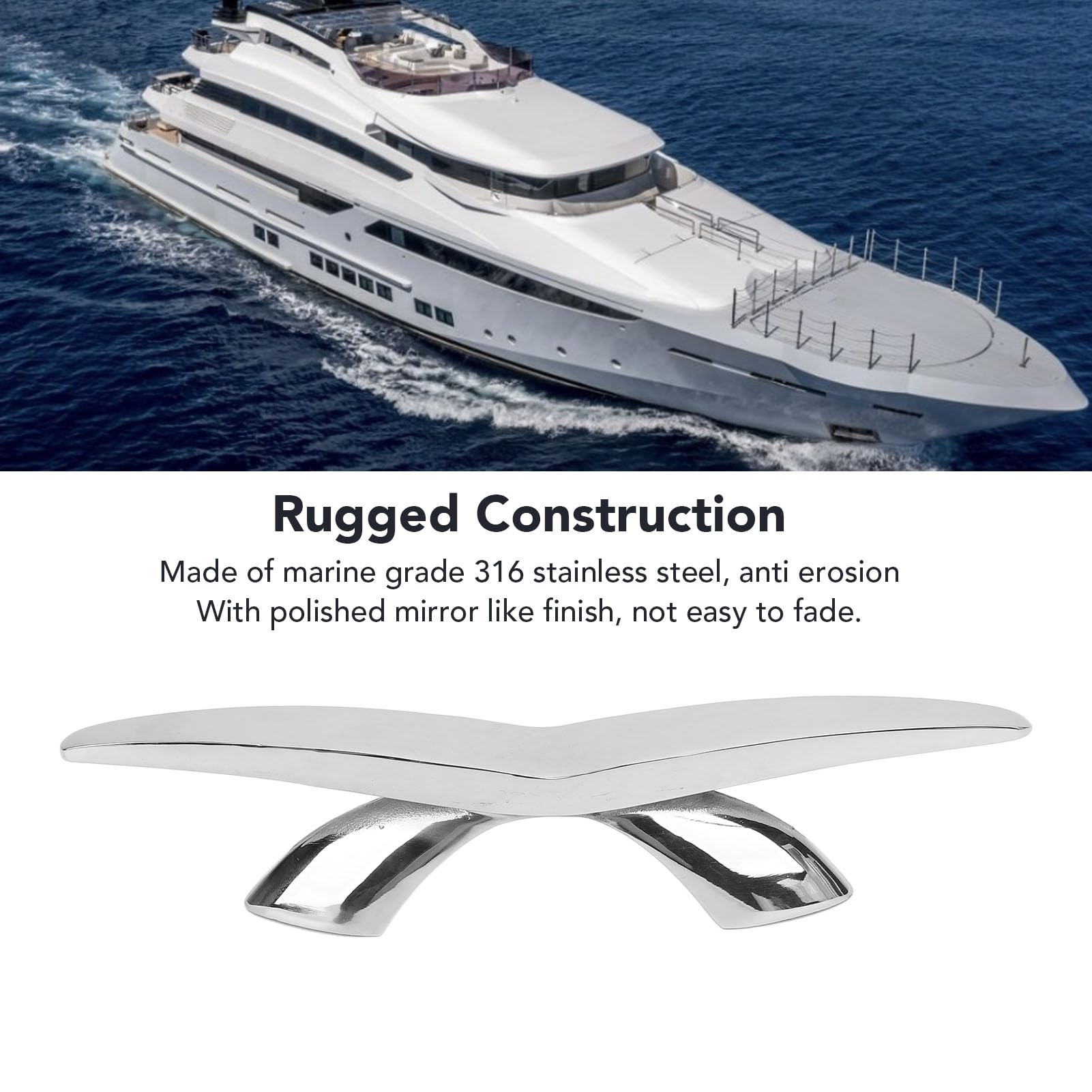 ZIZEV Marine Stainless Boat Dock Cleats, 8 Inches Boat Cleat, 316 Stainless Steel Polished Dock Cleats Tie Down for RV Yacht Cargo Ship Speedboat, Dependable Performance