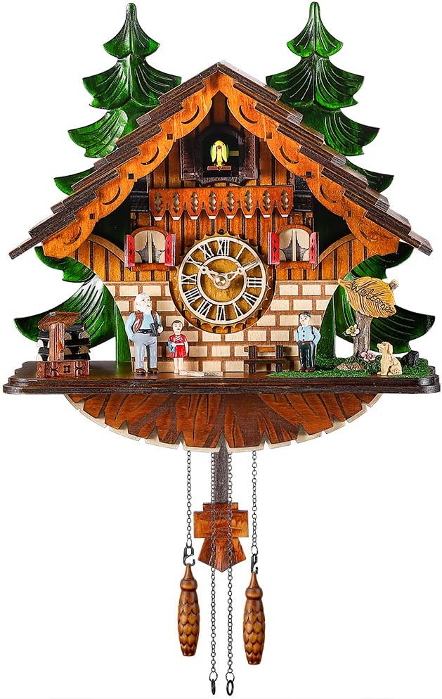 Cuckoo Clock Traditional Chalet Black Forest House Clock Handcrafted Wooden Wall Pendulum Quartz Clock
