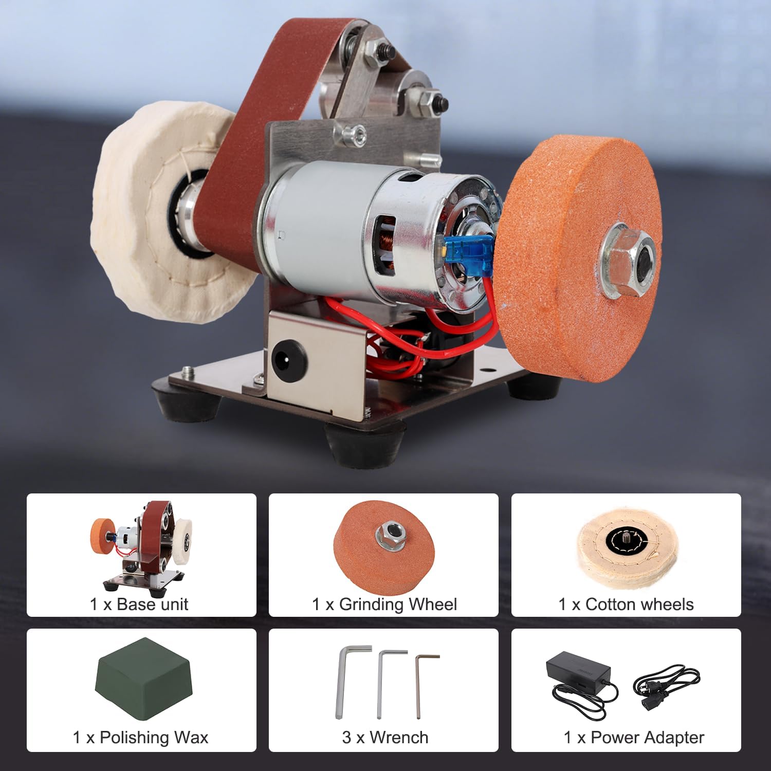 Mini Belt Sander, Electric Belt Sander Knife Making Supplies, 7 Adjustable Speed Electric Knife Sharpener, Power Belt Sanders for Woodworking, Metal Working DIY, Belt Grinder & Small Sander