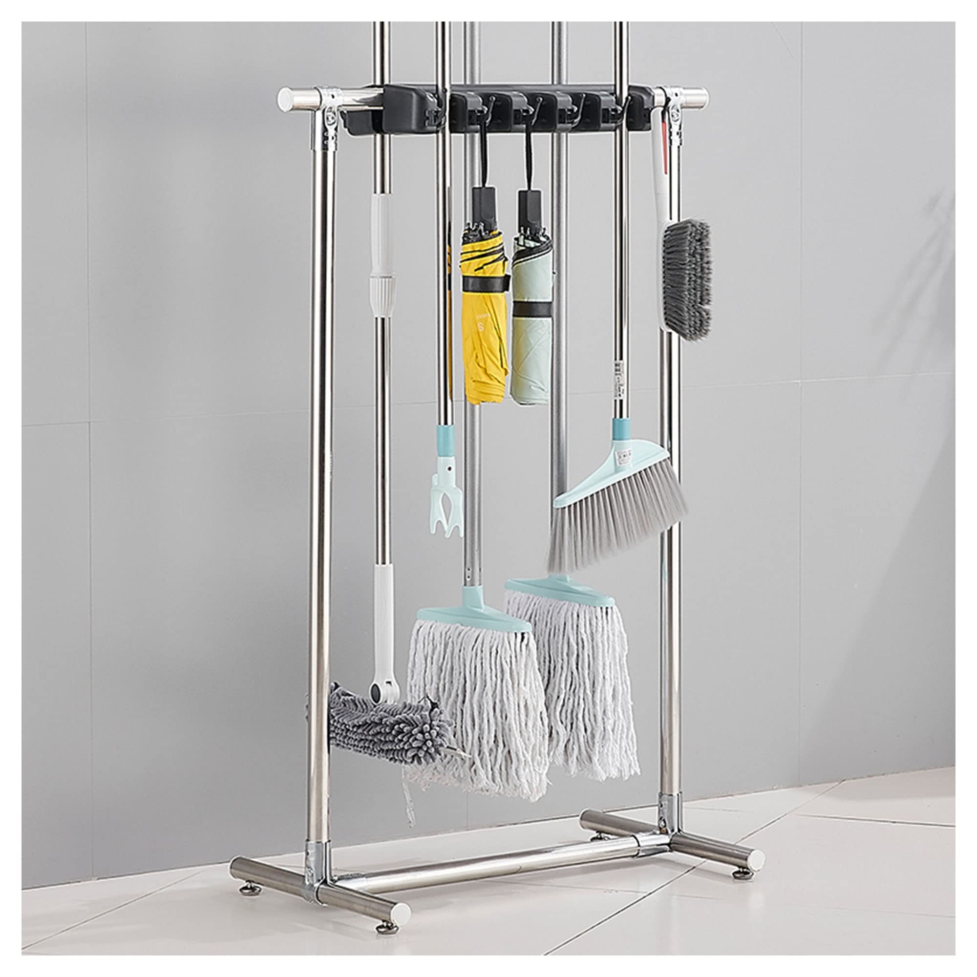 FCXWEVR Stainless Steel Mop Holder - Wall-Mounted Broom Rack for Efficient Cleaning Supplies Storage Perfect for Garage Garden Umbrella Stand & Tool nization
