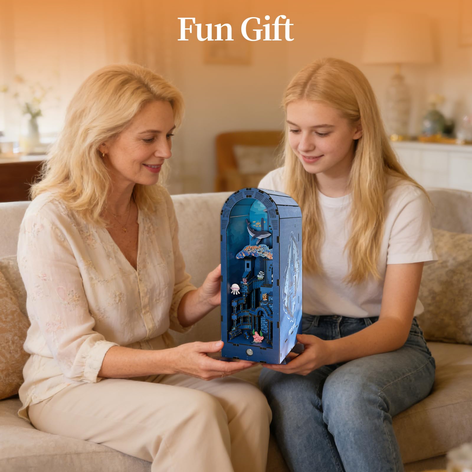 Music Park Kit Book Nook - Puzzle 3D in legno per adulti, città subacquea fai da te Atlantis con luce sensore, puzzle per adulti e kit di modelli in legno per adulti, regalo decorativo per libreria