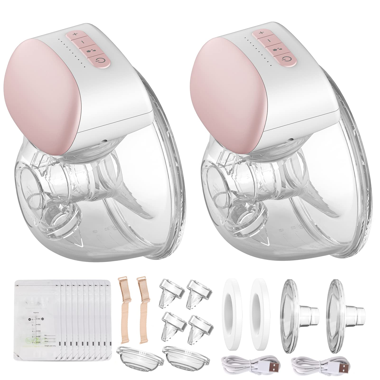 DIERI BB-P1 2 Pack Wearable Electric east Pump Hands Free Portable east Cup 8oz/240ml BPA-free 3 Modes 10 Suction Levels for eastfeeding with 24mm Flange + 2pcs a Adjtment Buckles + 10pcs