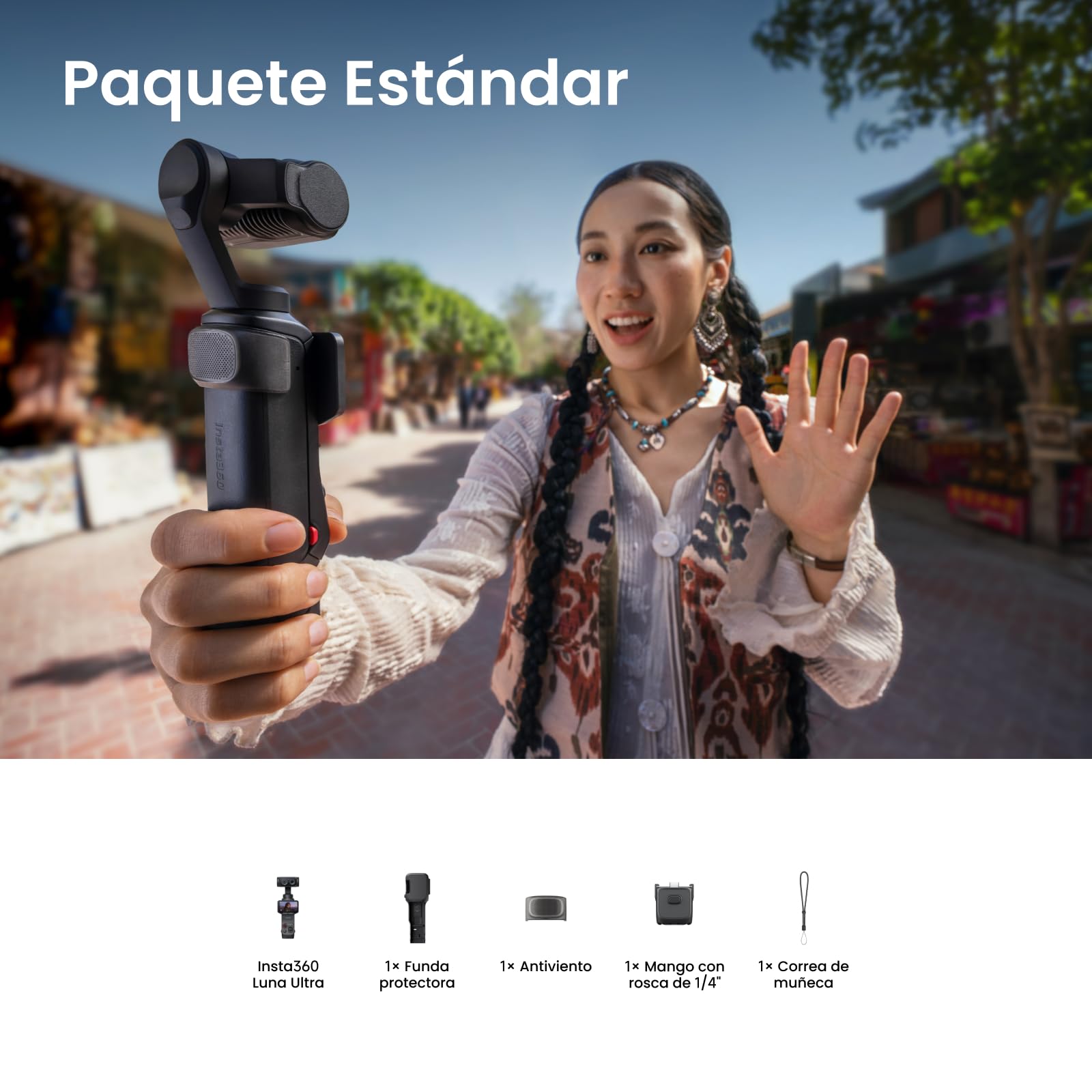 Insta360 Luna Ultra - Cámara Vlogging 8K con Lentes Duales Leica, Zoom 12x, Sensor de 1", Pantalla Táctil Extraíble de 2", Triple Chip IA, Cámara Gimbal de Bolsillo para Fotografía Vlog
