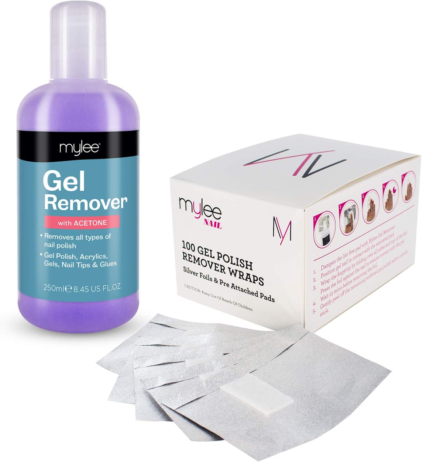 Mylee Gel Nail Polish Remover 250ml + 100pcs Alu Foil Wraps Kit, 100