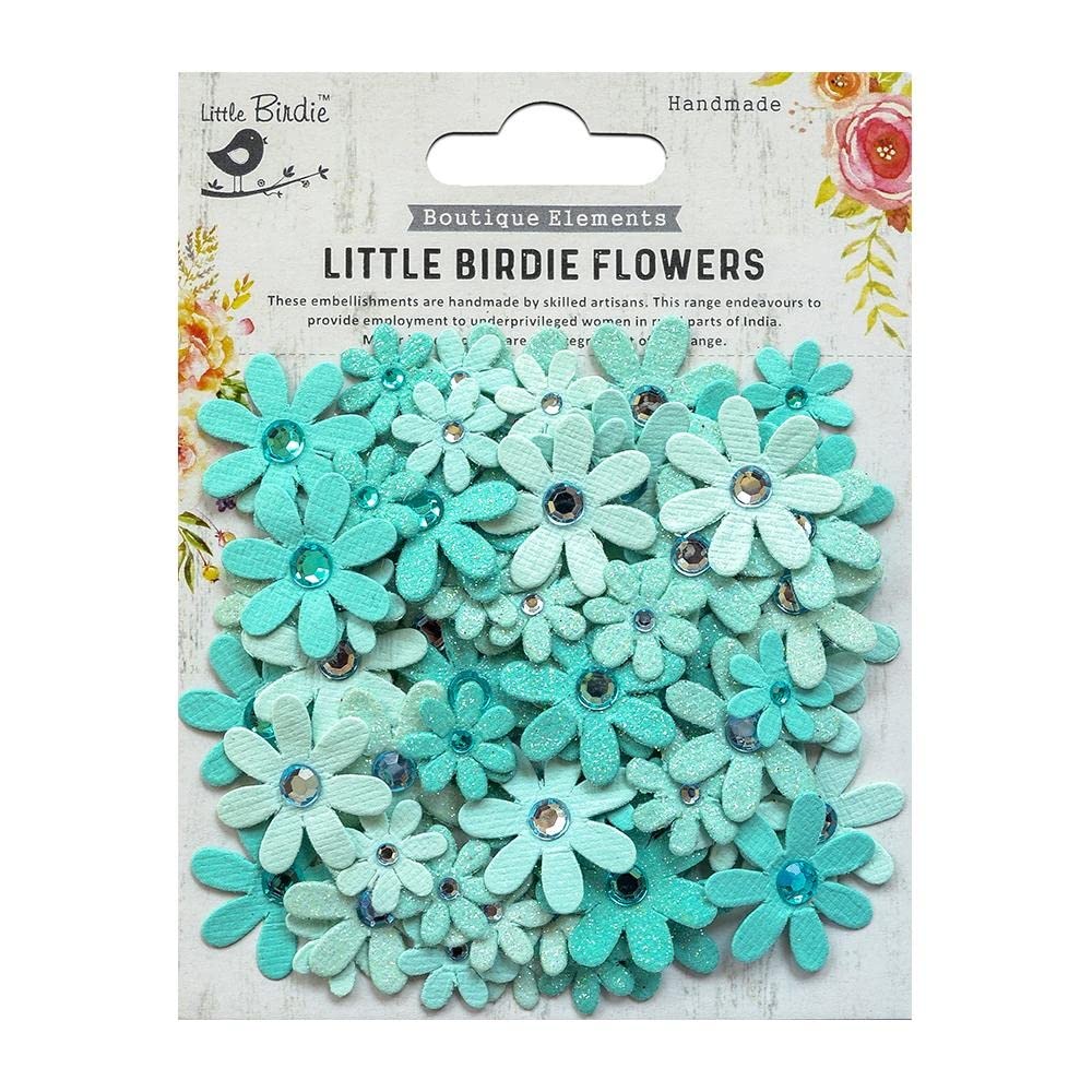 Little Birdie Sparkle Florettes Paper Flowers 60/Pkg-Arctic Ice