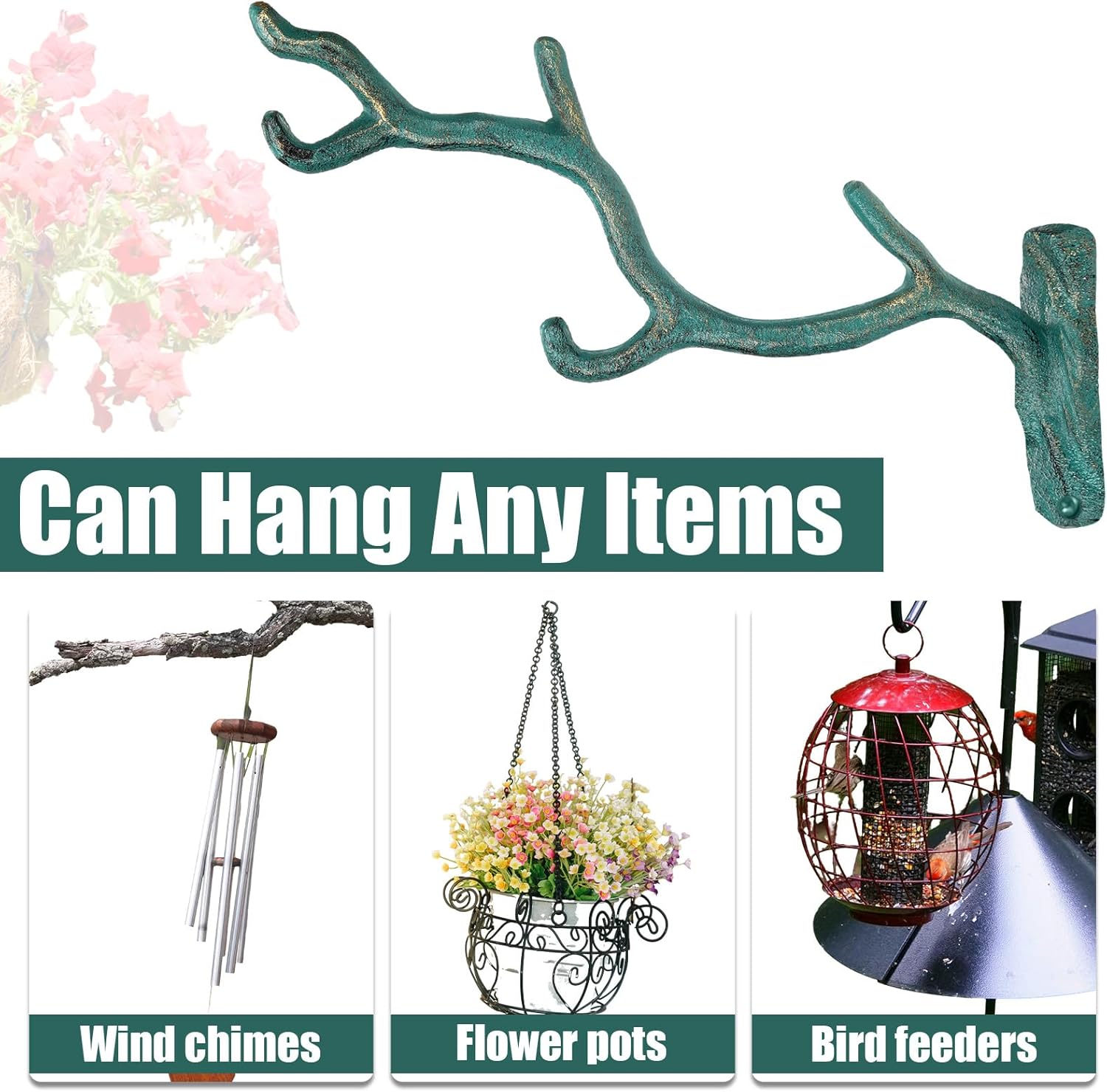 Blulu 2 Pcs 11'' Cast Iron Tree Branch Plant Hangers Decorative Metal Wall Bracket Hooks Wall Heavy Duty Home Storage Rack for Hanging Plants Pots Baskets Lanterns Wind Chimes Outdoor Indoor (Bronze)