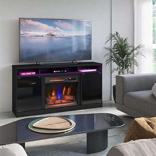 duraflame® Electric Fireplace TV Stand with Modern LED Accent Lighting and Remote, Black