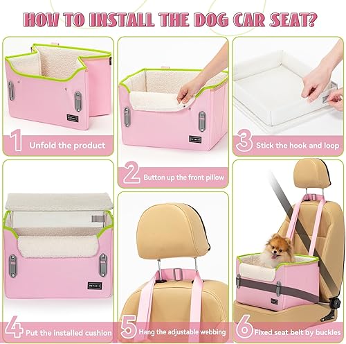 Miniatura 8 de PETSFIT Asiento de automóvil para perro pequeño, asiento elevador portátil para perro con correa de clip, correas ajustables, perfecto para mascotas