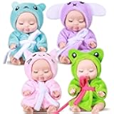 Hanaive 4 Pcs 4 Inch Mini Baby Dolls Lifelike Realistic Baby Dolls Animal Clothes Cute Tiny Gifts for Kids Birthday Party(Robe Style)
