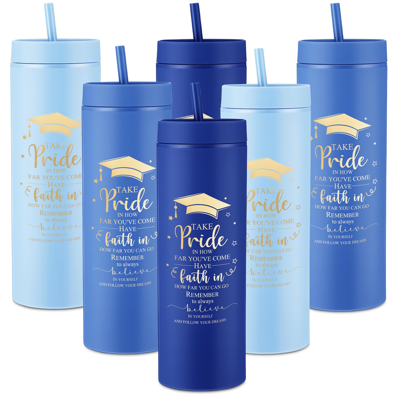 6 Pcs Class of 2025 Graduation Gifts Bulk 16oz Matte Graduation Cups 2025 Inspirational Tumbler with Lid and Straw Plastic Drinking Tumbler for Teen High School Grad Party Favors (Blue)