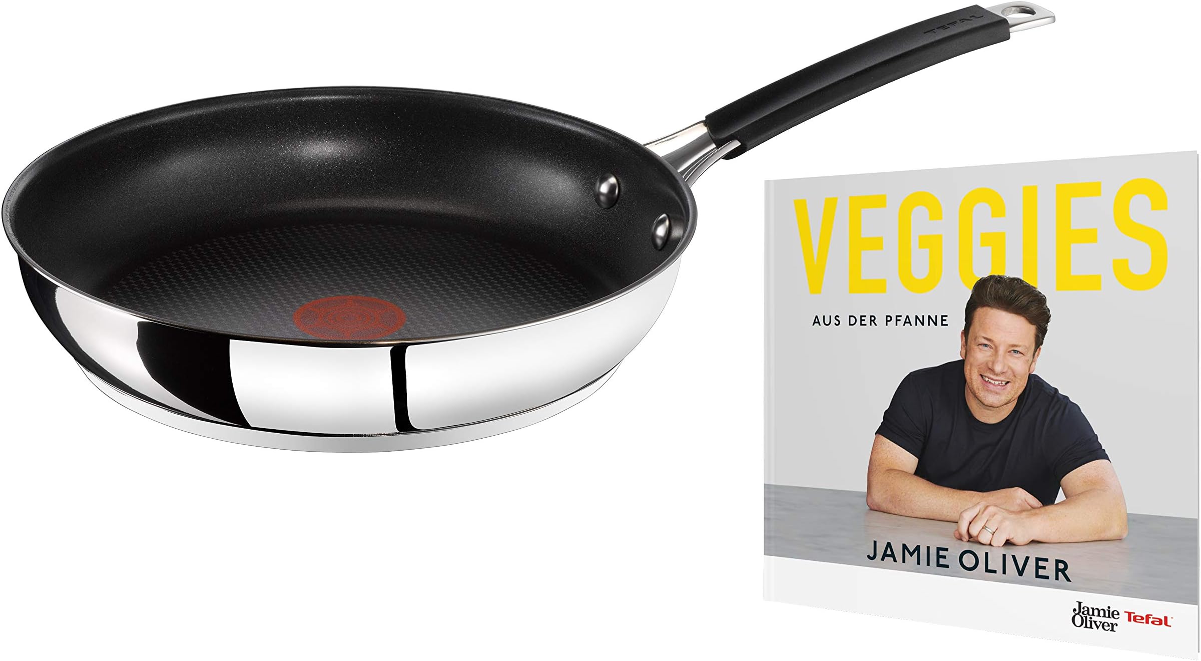 Tefal E43506.Veg Special Edition Jamie Oliver Classic Frying Pan 28 cm Includes Exclusive Jamie Oliver Veggie Recipe Book Stainless Steel