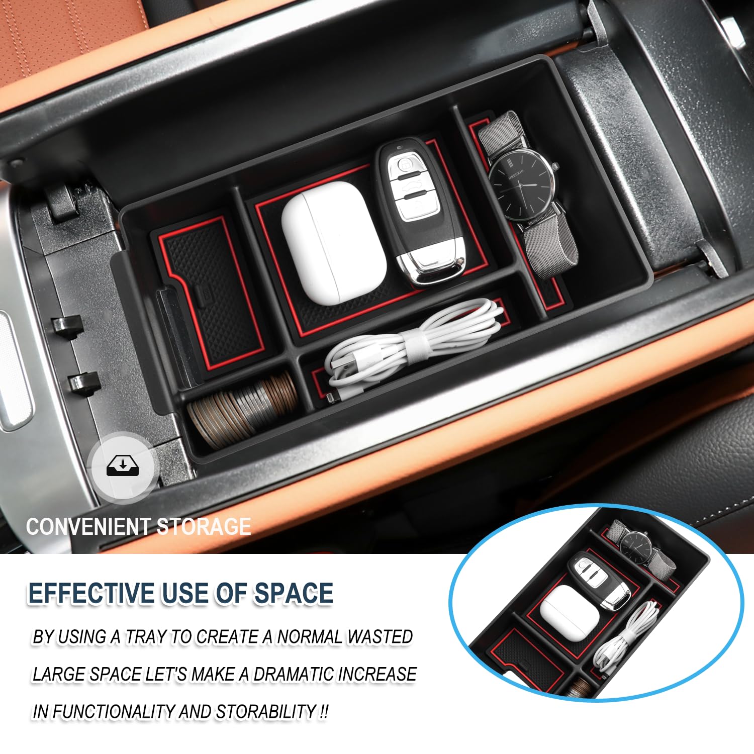YEE PIN Organizer Vassoio Per Console Centrale - Compatibile Con Mercedes Classe C W206 (2022+) - Nero - 2