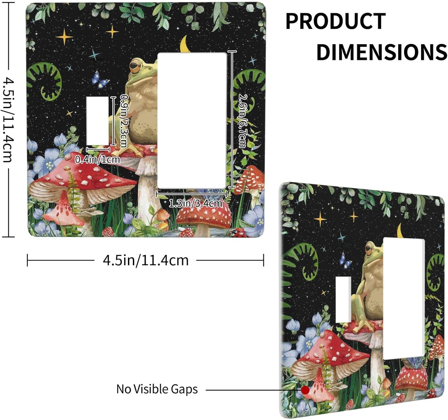 Mushroom Boho Moon Stars Aesthetic Floral Funny Frog 2 Gang Single Toggle/Rocker Combination Light Switch Cover Decorative Wall Plate Electrical Faceplate for Home Decor image 4