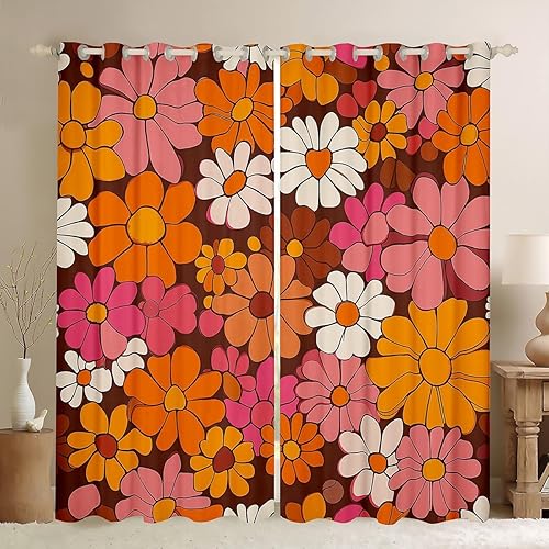 Miniatura 9 de Erosebridal Cortinas de flores hippie para decoración de cumpleaños, cortinas opacas lindas con diseño floral de arcoíris, 84 pulgadas de ancho x 84