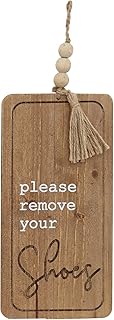 Parisloft Please Remove Your Shoes Wood Wall Plaque with Wooden Bead String Hanger,Cute and Rustic Country Style Home Accessory Gift Sign for Hallway, Entrance or Foyer