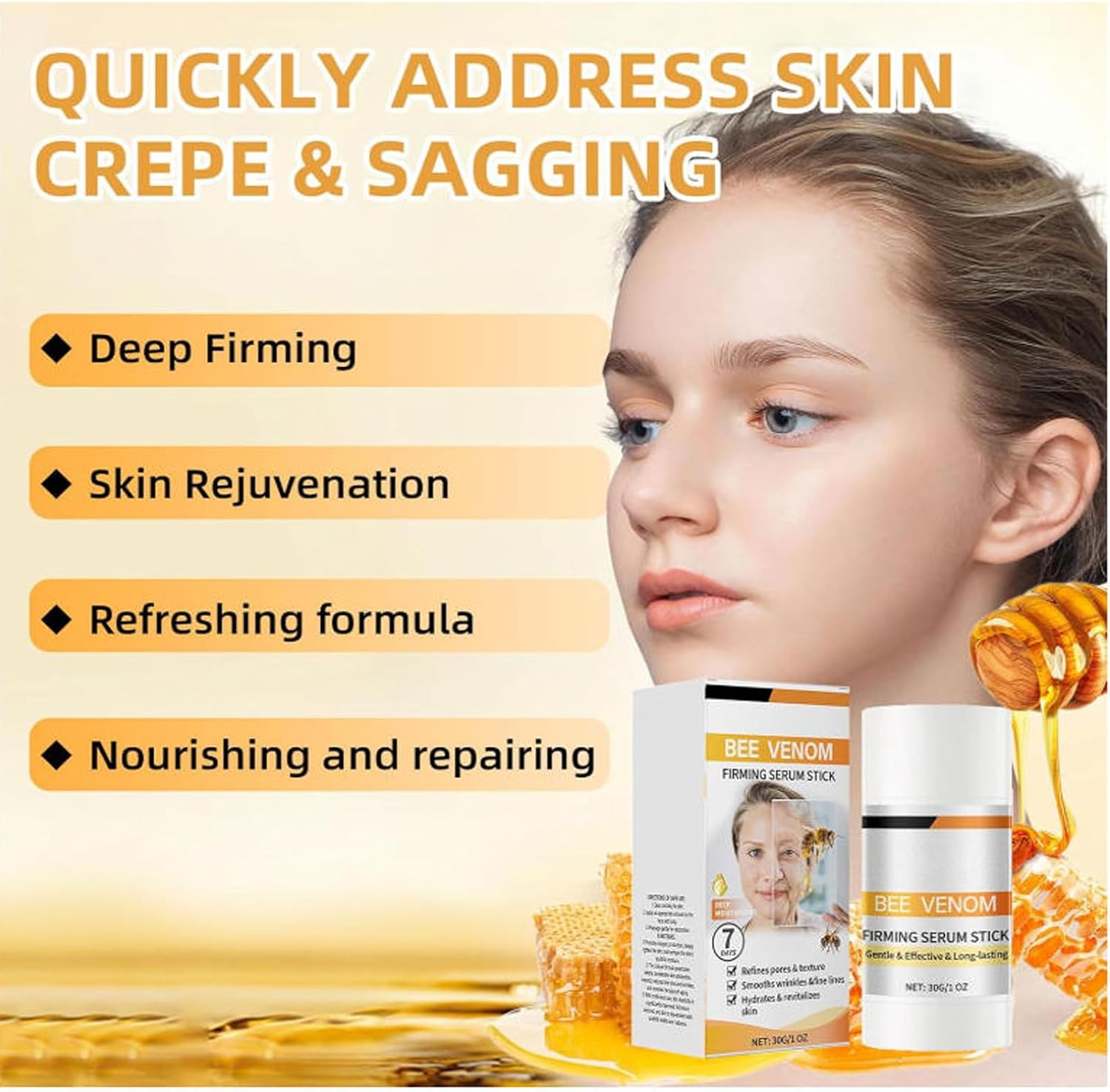 Bee Venom Set 2PCS，Face Cream & Face Serum Stick,Bee Venom Firming Skin Care Set,Anti Aging & Hydrating, Restoring Skin Elasticity & Instant Lift,Firming Serum Stick for Women & Men