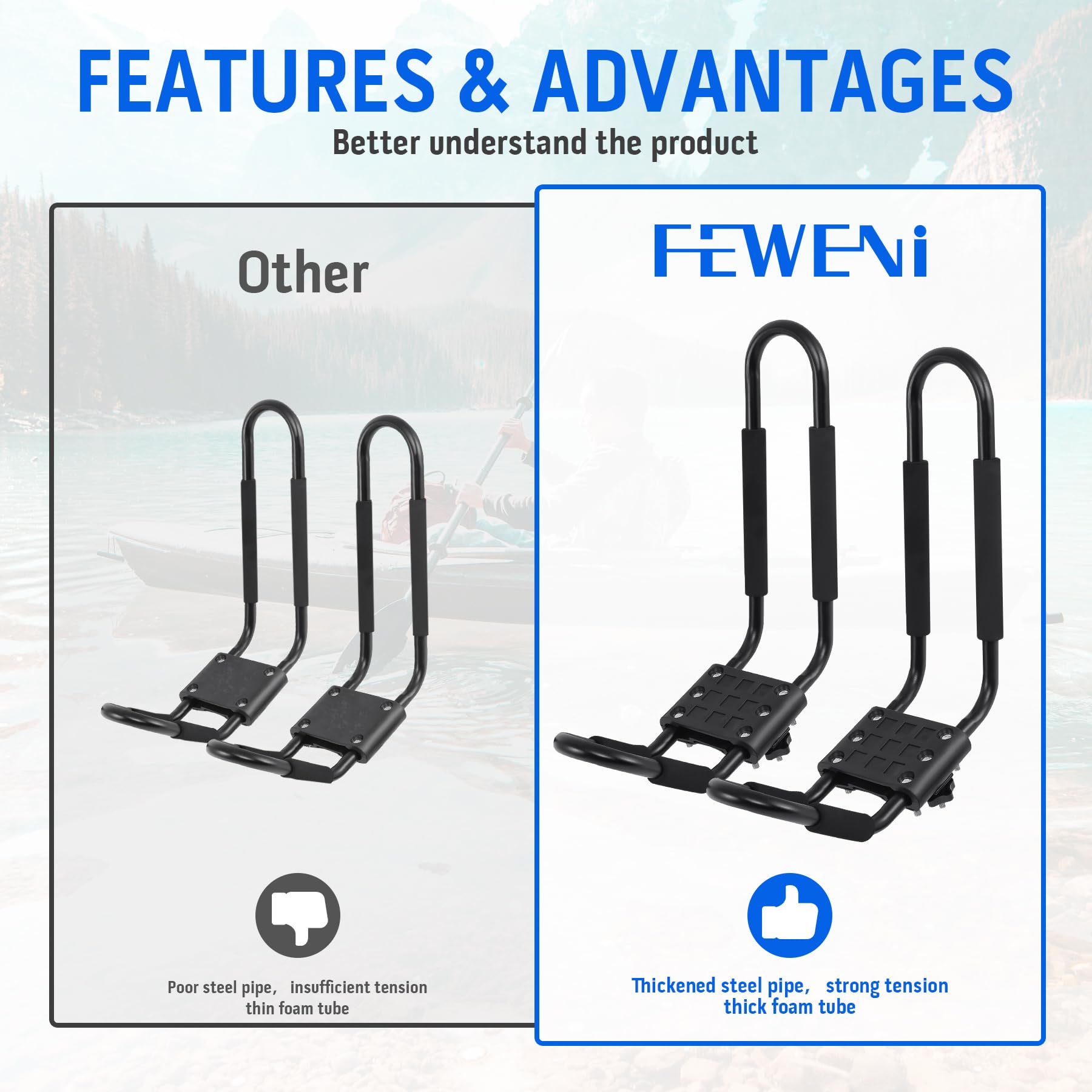 2 stück Universal Auto Kajakhalter Bootsträger Auto Dach Bootshalterung Dachträger Kajak Stütze Universal J bar Dachträger Halter für Kajak und Skibrett