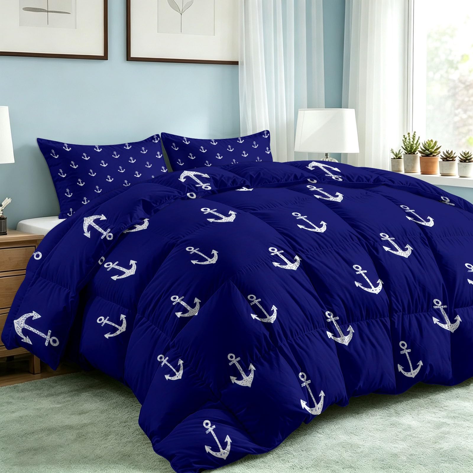 Edredón de 200 x 220 cm reversible acolchado de 4 estaciones hipoalergénico estampado