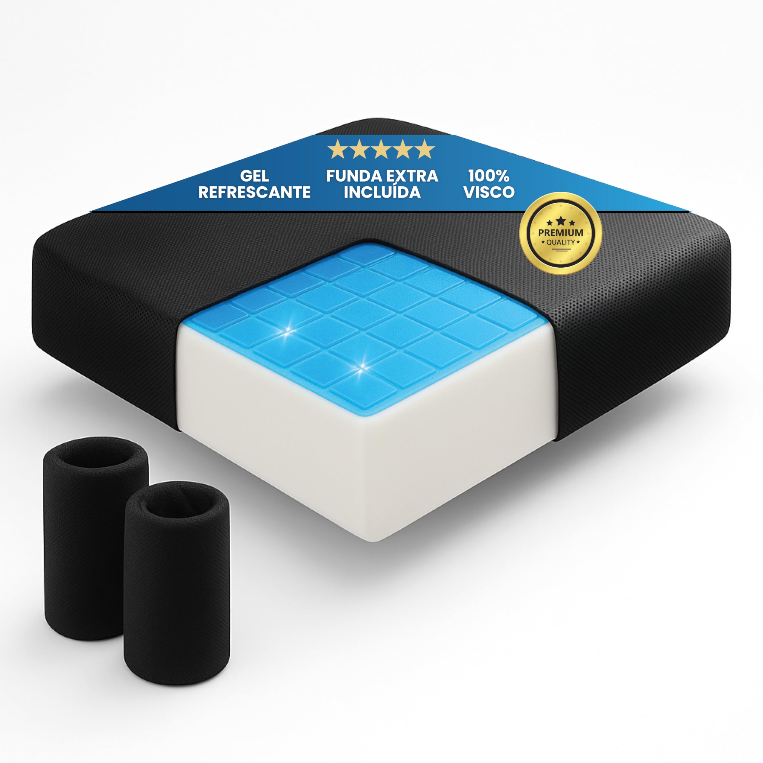 DaymandCare® | Cojin Premium de Viscoelastica y Gel Refrescante con 2 Fundas Incluidas | Gran Confort Durante Largos periodos de Uso | Cojin Silla Oficina |