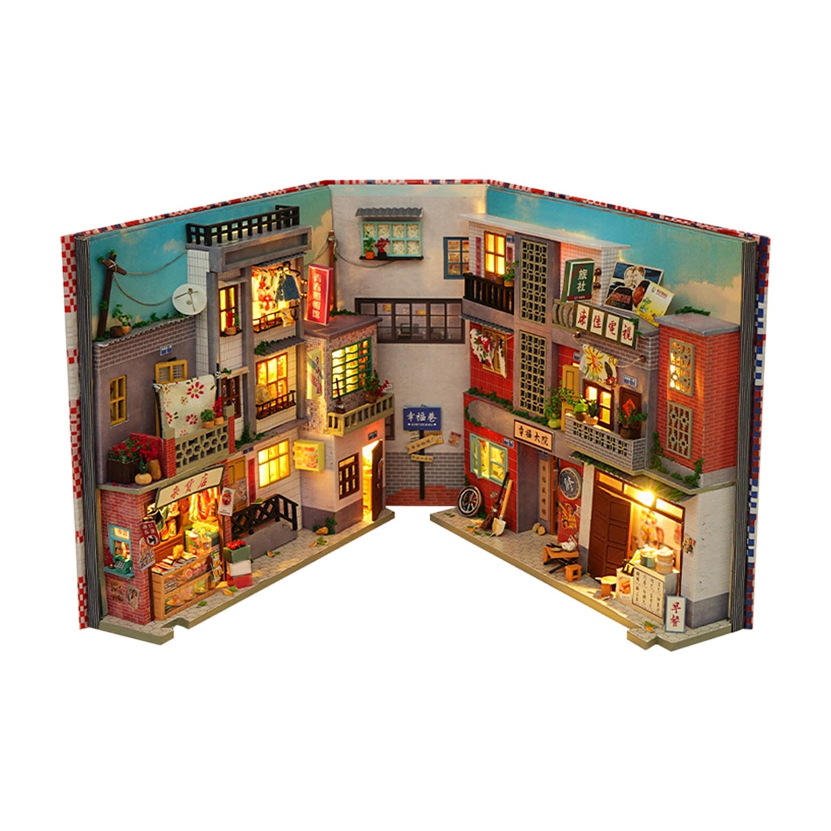 Aundhegrtt DIY Wooden Book Nook Shelf Insert Miniature Building Kits Cyberrpunk World Bookshelf Assembly Bookend for Birthday Gifts