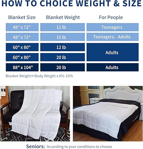 Miniatura 5 de Manta con peso de 12 libras, tamaño Queen, color blanco, de 60 x 80 pulgadas, para adultos, manta pesada es cómoda y acogedora