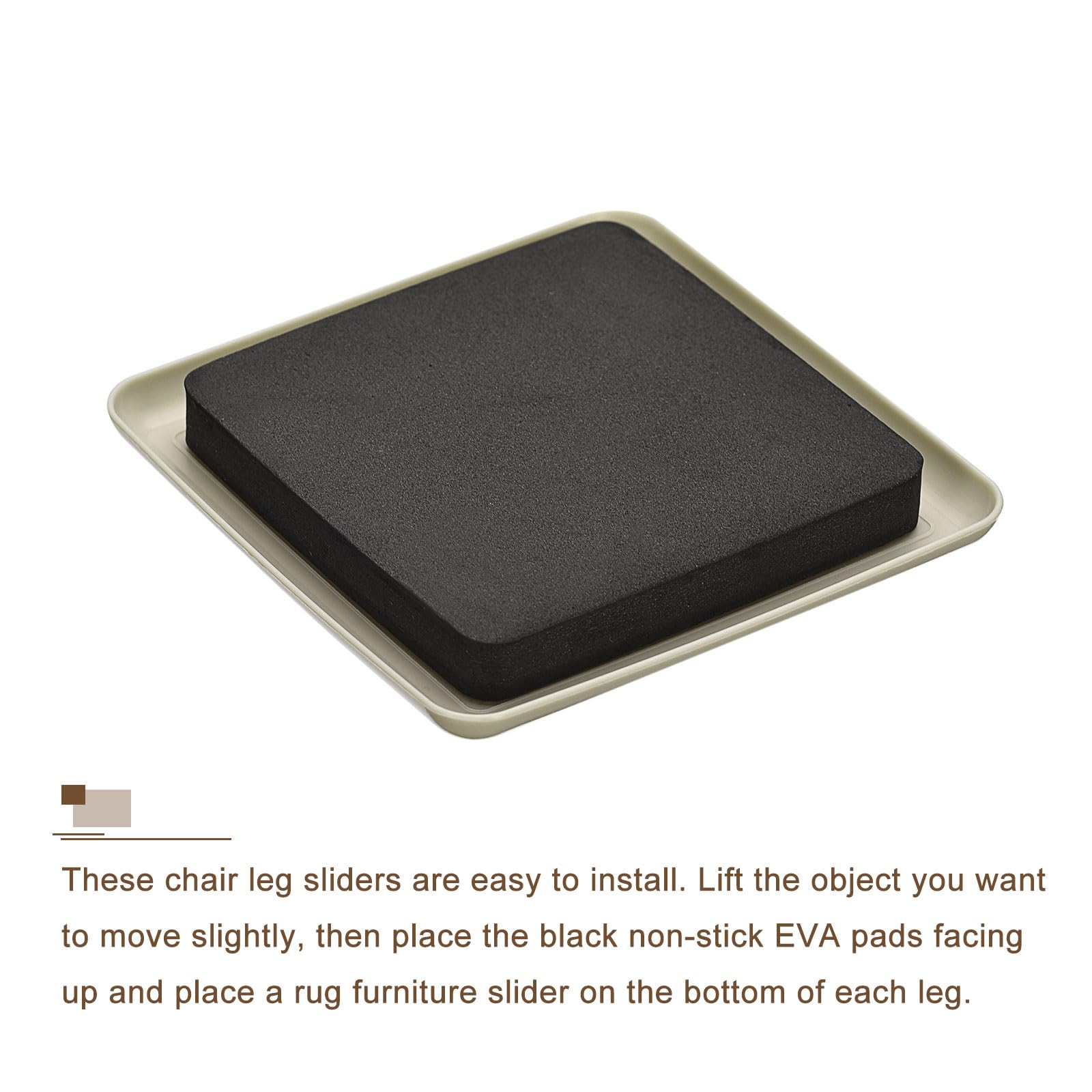 uxcell Furniture Sliders, 4Pcs 3.5" - Plastic Reusable Square Sliding Pads, Chair Glides for Carpeted Tile Vinyl Hardwood Floors (Grey) - Image 4