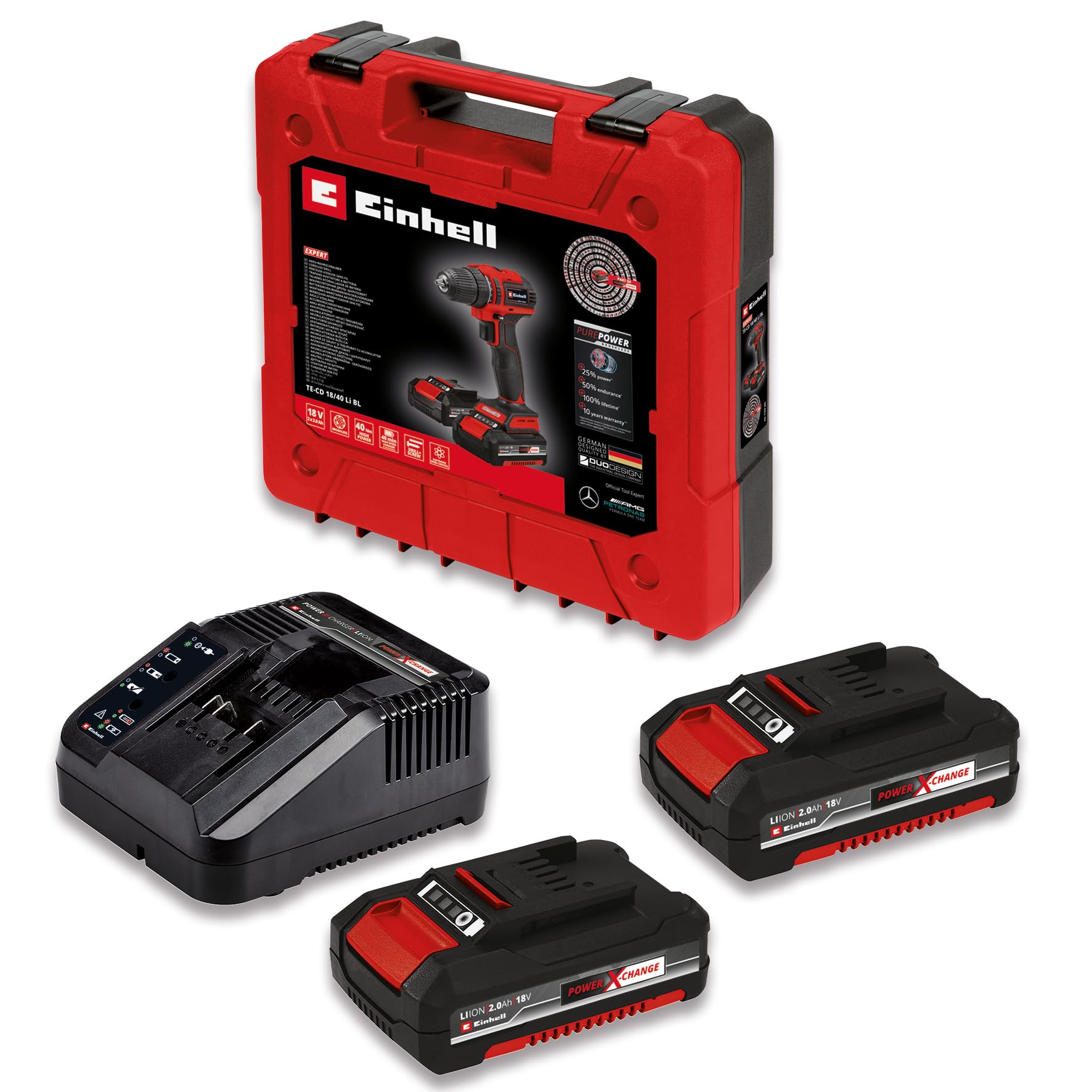 Einhell Akku-Bohrschrauber TE-CD 18/40 Li BL (2x2,0 Ah) | PXC | 18 V | 40 Nm | Brushless | 10-mm-Bohrfutter | 2-Gang | 20+1 Drehmomentstufen | 2x 2,0 Ah Akku & Ladegerät