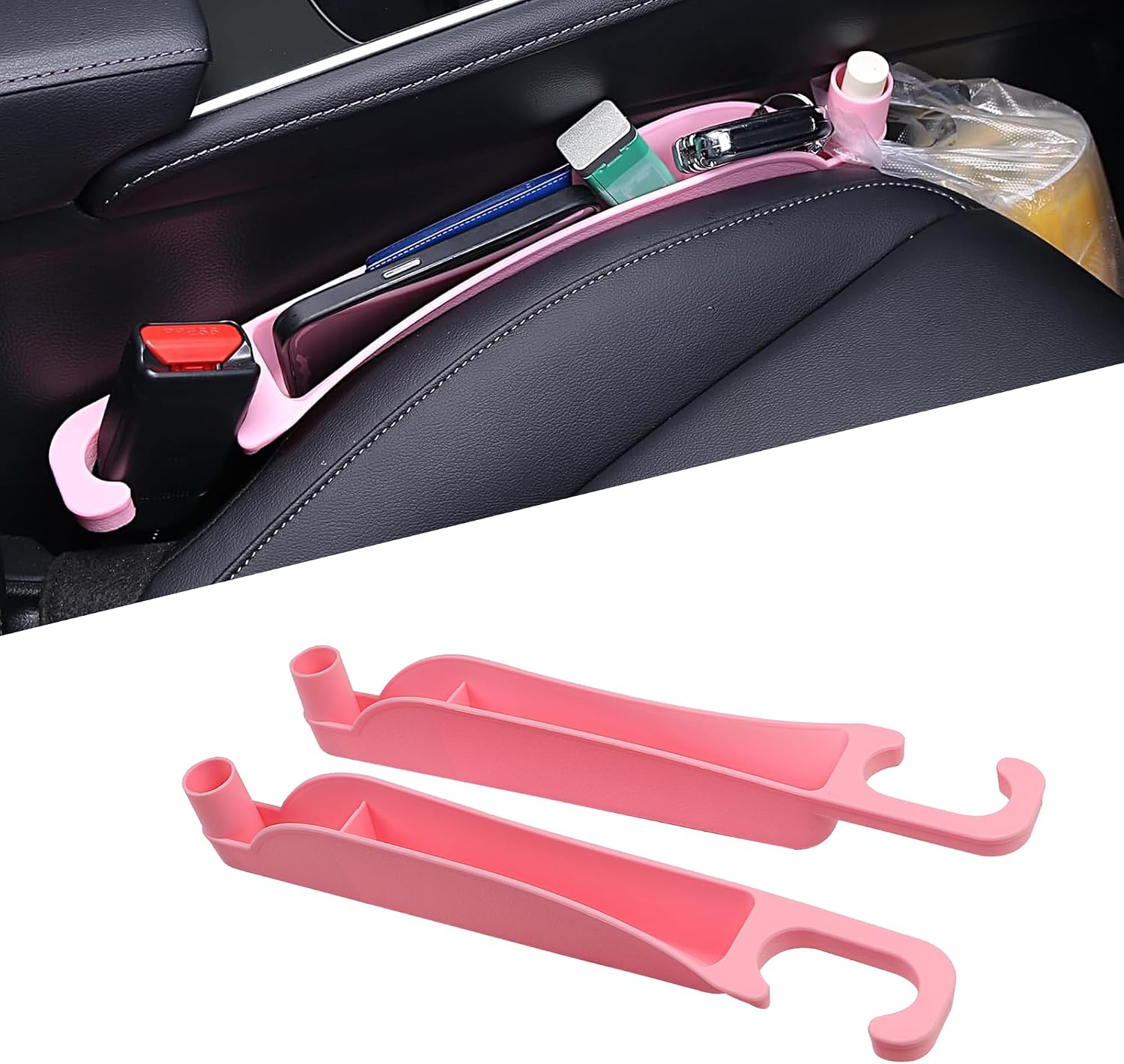 2PCS Car Seat Gap Filler Organizer, Multifunctional Seat Side Gap Filler Between Seat and Console, with Organizer & Hook Function for Avoiding Dropped Items, Universal Fits (Gray)