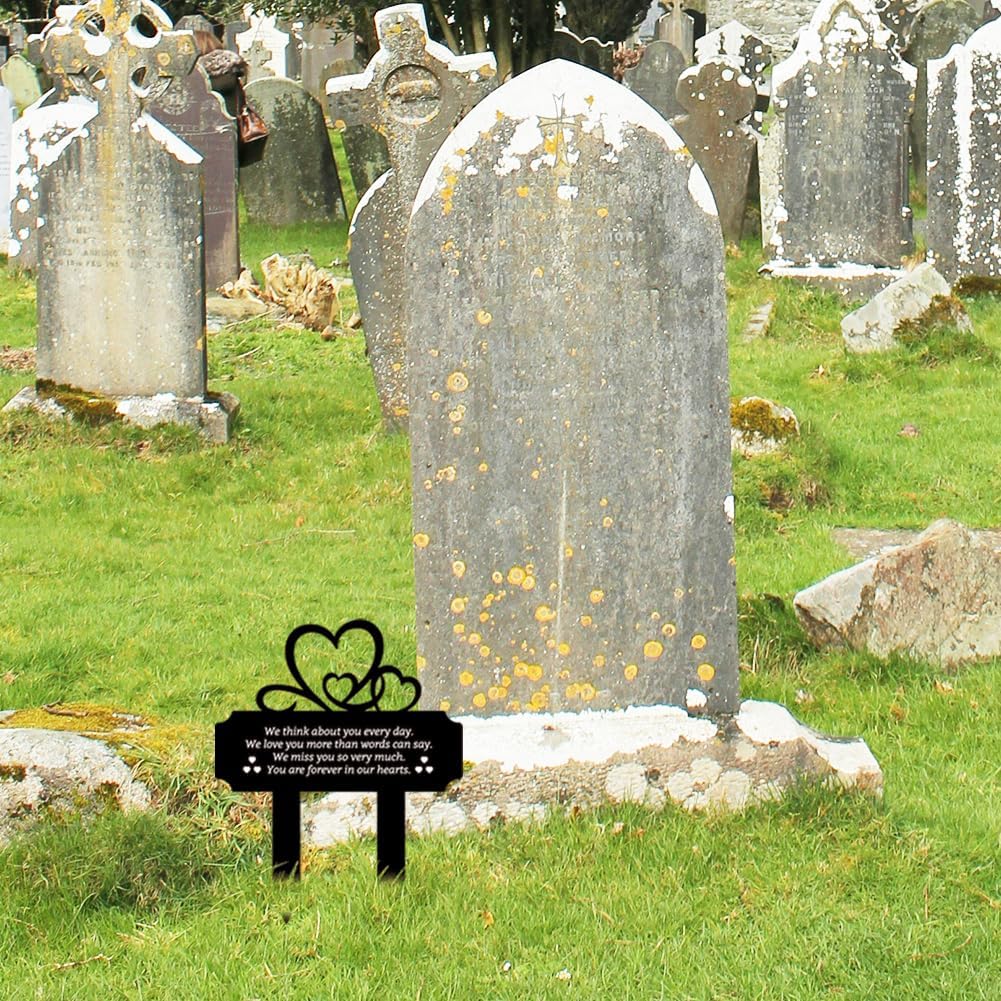 FREEBLOSS Cemetery Memorial Stake Metal Memorial Ribbon Heart Garden Stake Cross Yard Stake Grave Markers for Outdoors Garden Yard Decor