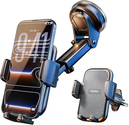 RayLink Soporte para Teléfono de Coche [2026 Grado Militar Verdadero] Soporte para Teléfono de Coche [Succión y Clip Más Fuertes Mejorados] Soporte