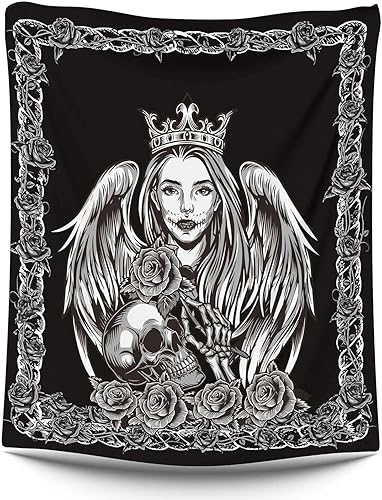 Miniatura 2 de ROCK CLOUD The Queen Lovers - Tapiz de calavera romántica en blanco y negro, tapiz de esqueleto para colgar en la pared, decoración de paisaje para