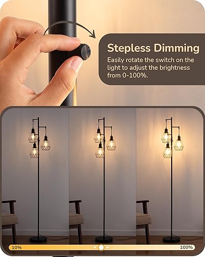 Miniatura 3 de EDISHINE Lámparas de pie de granja de 70 pulgadas para sala de estar, lámparas industriales de pie altas regulables, 3 bombillas LED Edison