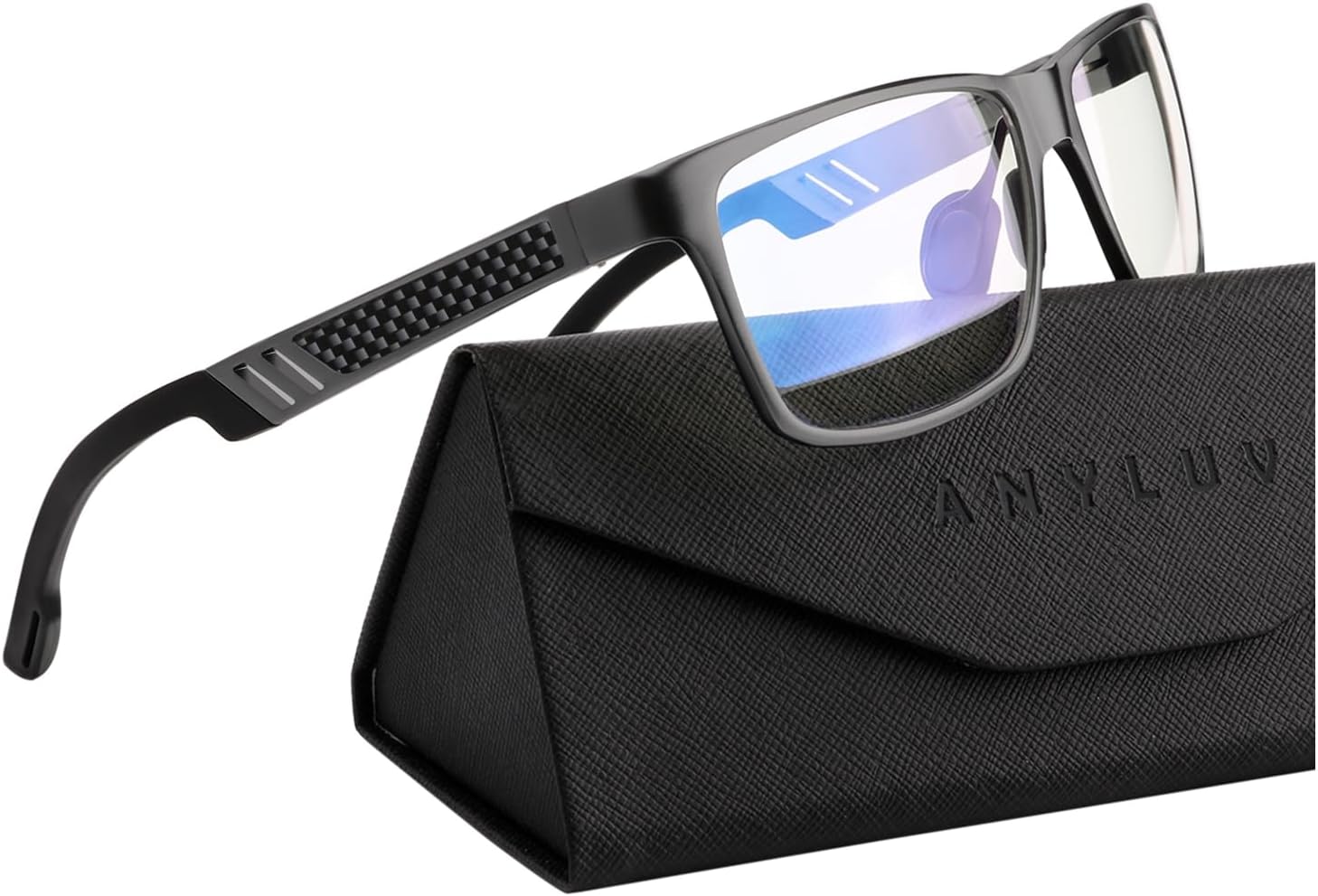 Blue Light Blocking Glasses Men Computer Gaming Glasses Lightweight Al-Mg Metal Anti Eyestrain Eye Protection DarkGunmetal Clear