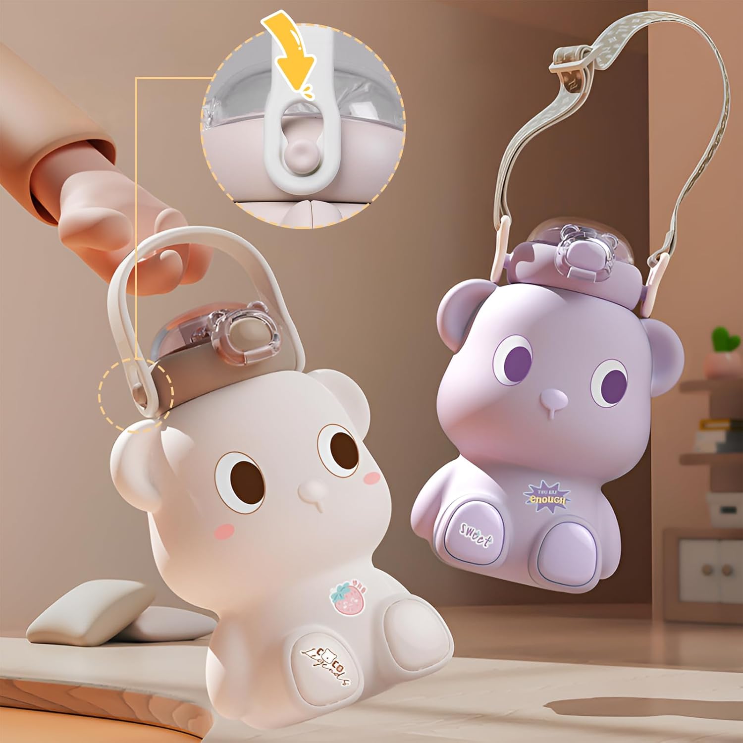 Bear Water Bottle for Girls, 16oz Cute Kawaii Teddy Bear Leak-Proof Stainless Steel Bottle with Straw & Strap, BPA-Free, Durable & Safe Drinking Cup, Gift for Kids & Girls (White) - Image 6