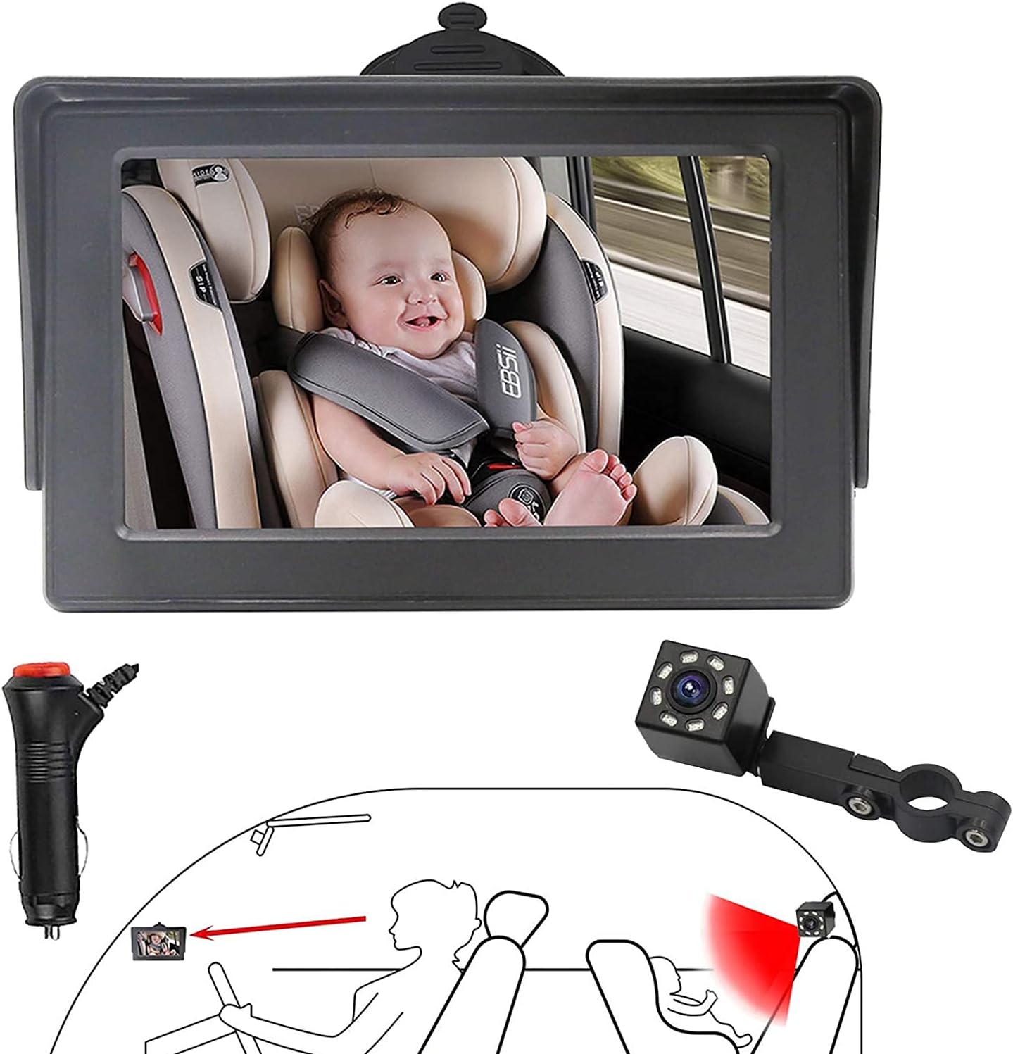 OBEST Baby Car Mirror for Back Seat, 360° Adjustable HD Night Vision