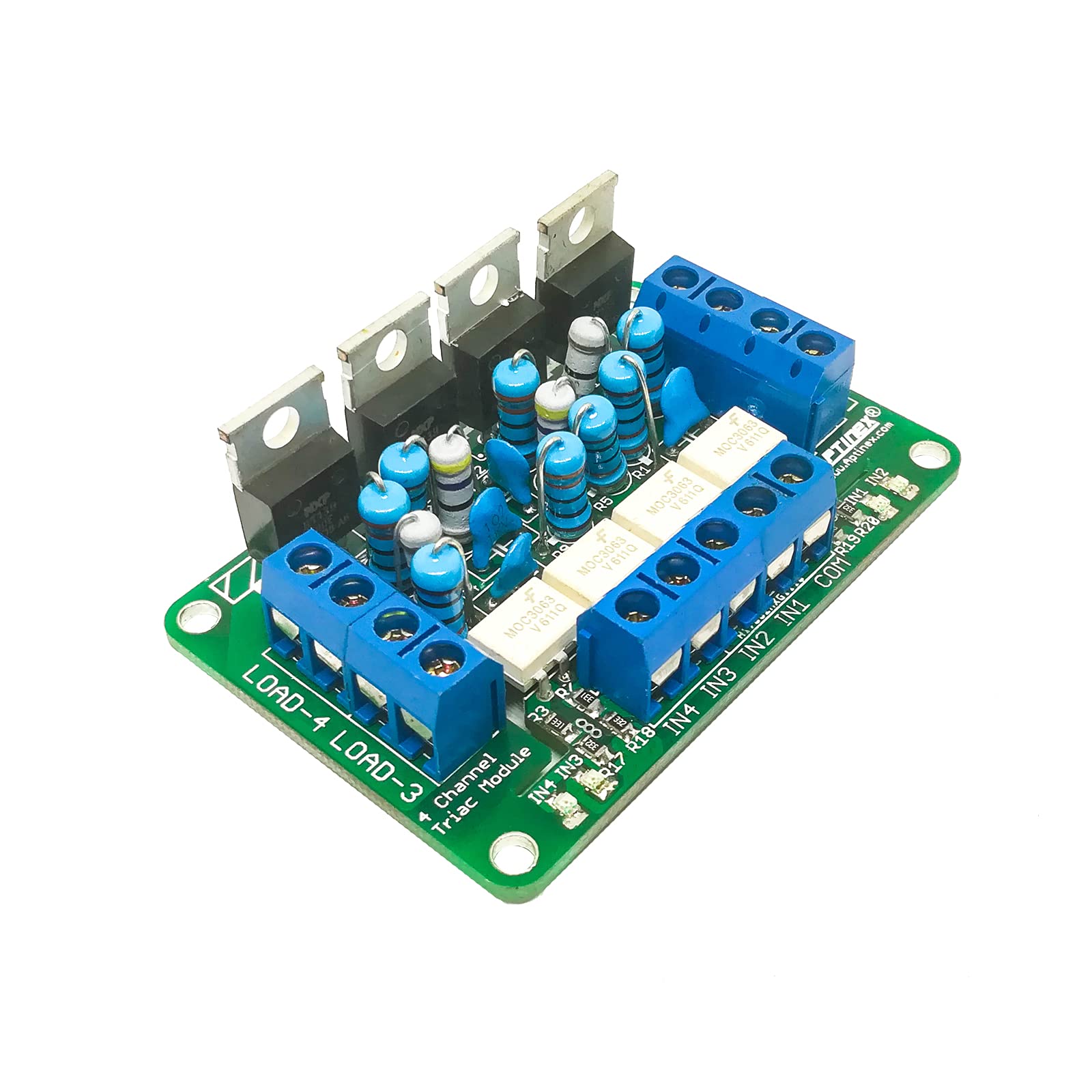 Opto-Isolated Four Channel Triac Module Based on MOC3061 BT139 Max ratings per Channel: 600V, 16A