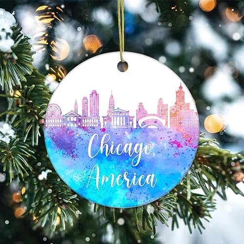 Vista 30 de Two-Side Printed America-Miami Ceramic Christmas Ornament, Novelty for Family Friends Kids, Cityscape Christmas Keepsake Pendants