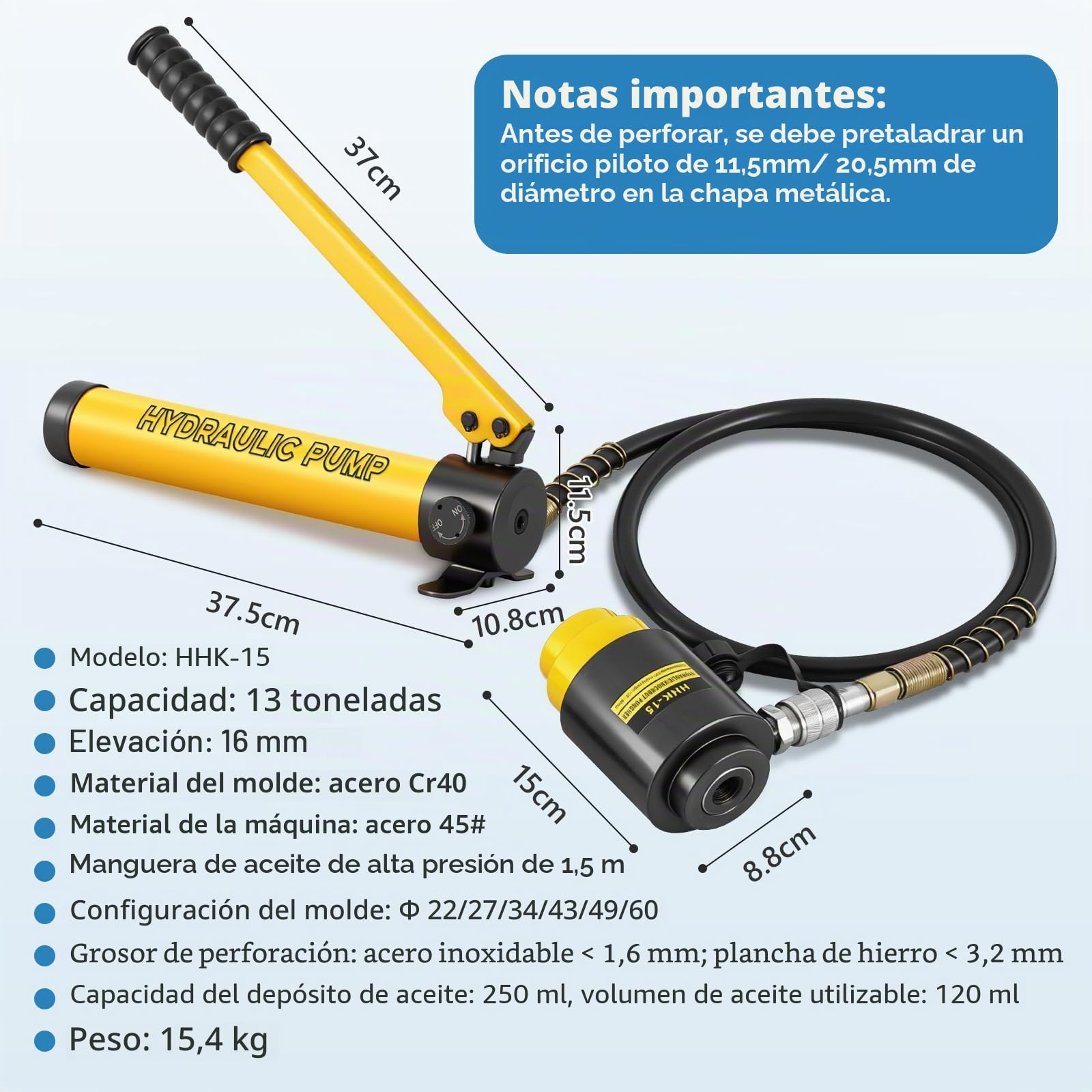 MXBAOHENG 22-60 MM Perforadora Hidráulica de Metal de 13 T con 6 troqueles de 22/27/34/43/49/60 mm, Juego de Perforadores Hidráulicos Knockout, para acero inoxidable ≤ 1,6 mm; chapa de hierro ≤ 3,2 mm