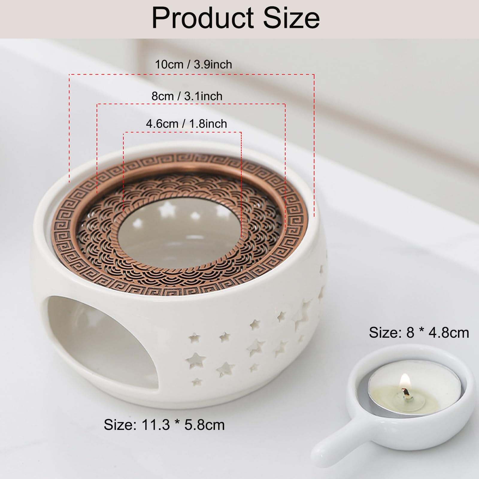 SAMSYOKI Podgrzewacz do herbaty ceramiczny z uchwytem na świeczkę biały