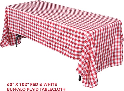 Miniatura 2 de HOME & HOOPLA Mantel rectangular de tela a cuadros rojos y blancos para pícnics de verano y fiestas patrióticas (60 x 102 pulgadas)