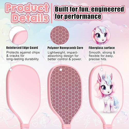 Miniatura 3 de Juego de palas de fibra de vidrio ligeras con 2 bolas lindas de agarre pequeño para niños de 4 a 11 años