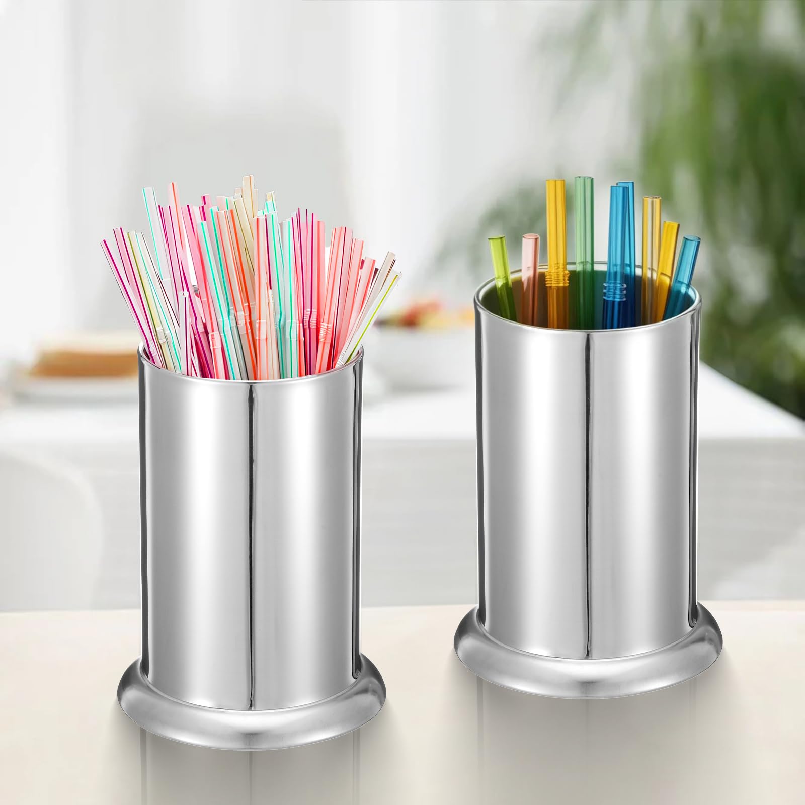 Lemecima 3 Stück Edelstahl-Strohhalm-Halter, Arbeitsplatten-Strohspender, Trinkhalm-Organizer, Behälter für Geschäft, Restaurant, Bar, Zuhause, Küche, Organizer für Löffel, Gabeln, Besteck, Gadgets