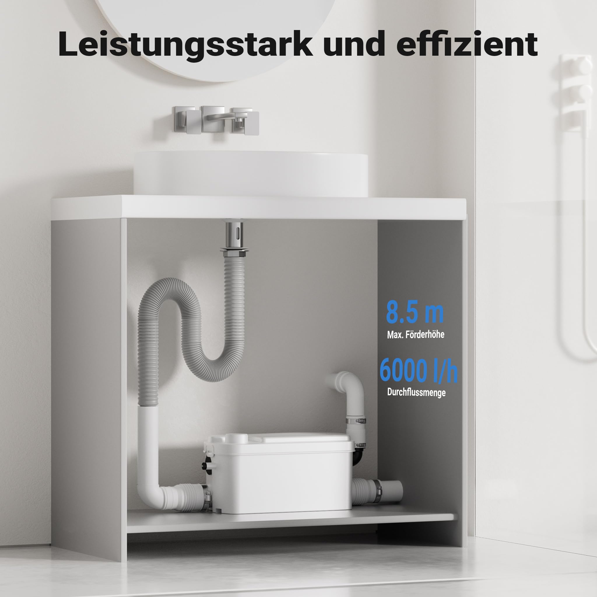 XPOtool 3/1 Kleinhebeanlage 250 W mit 3 Einlässen, Hebeanlage bis 8,5 m Höhe, Abwasserhebeanlage z. B. für WC und Dusche, kompakte Fäkalienhebeanlage