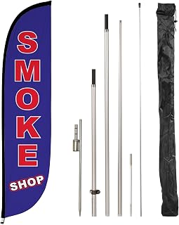 LookOurWay Feather Flag Pole Kit - 12 Feet Tall Advertising Flag Banner with Fiberglass Pole Kit and Rotating Ground Spike for Business Promotion - Smoke Vape Shop Theme - Smoke Shop 10M1200146