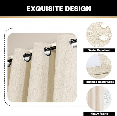 Miniatura 170 de PrinceDeco Cortinas opacas 100% para dormitorio, cortina de lino para puerta corrediza de cristal, cortinas opacas extra anchas con ojales Arena