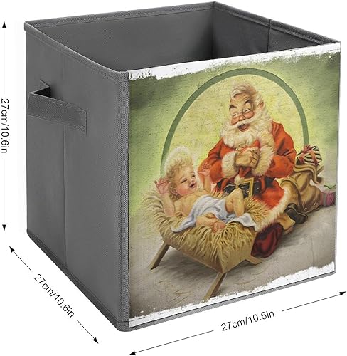 Miniatura 2 de Cubos de almacenamiento de Papá Noel vintage de Navidad, cubos de tela para bebé de 11 pulgadas con asas dobles, organizadores de armario para