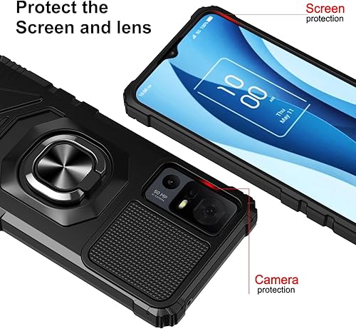 Miniatura 4 de Funda compatible con Verizon TCL 40 XE 5G con protector de pantalla, soporte de anillo para montaje magnético de automóvil, grado militar,